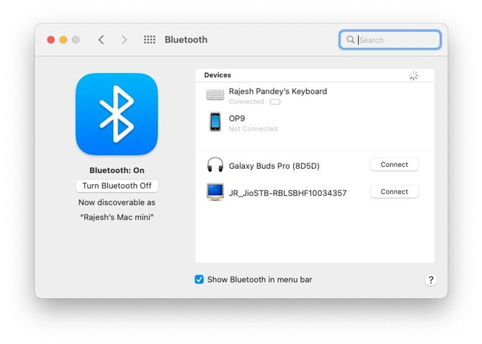 システム環境設定のBluetooth